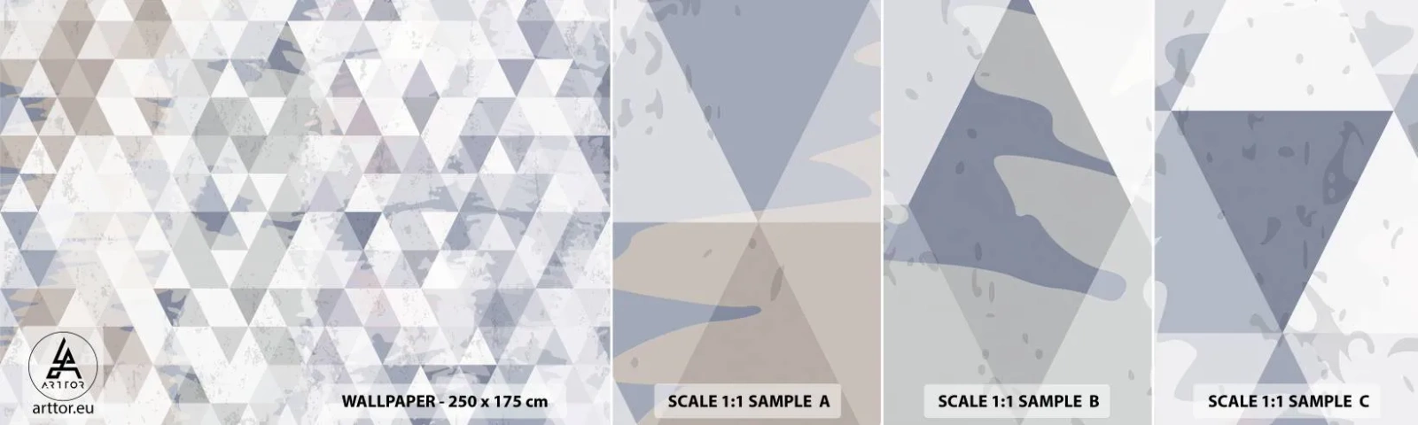 Fotobehang Monster Zelfklevend Deluxe Sticker - In ritme op drie - Abstractie, Deel, Driehoeken - 100x30 cm