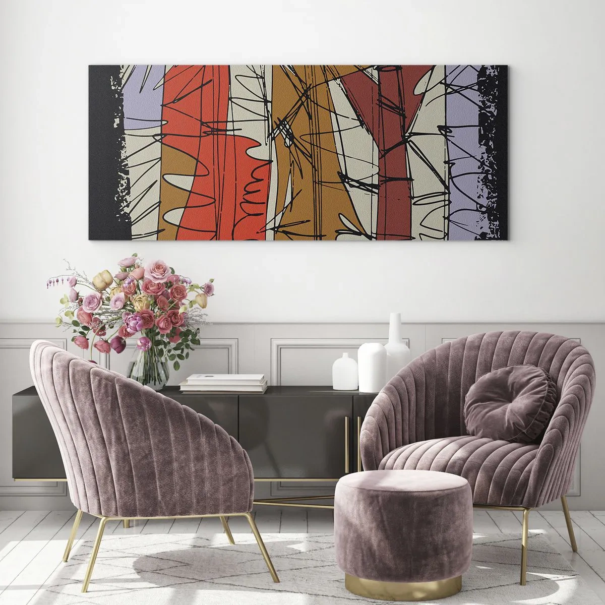 Schilderen op glas - Spontane compositie - 100x40 cm