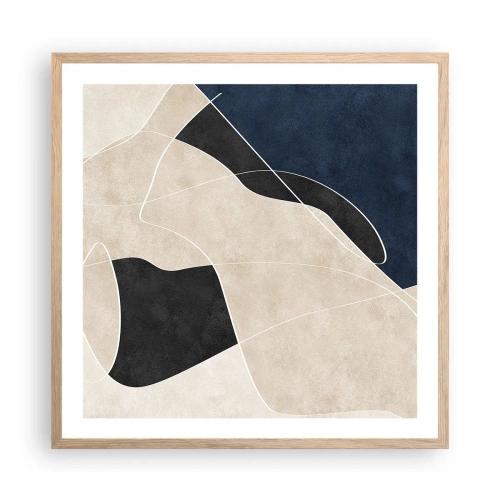 Een poster in een licht eiken lijst - Abstracte compositie – kleurcontrast - 60x60 cm
