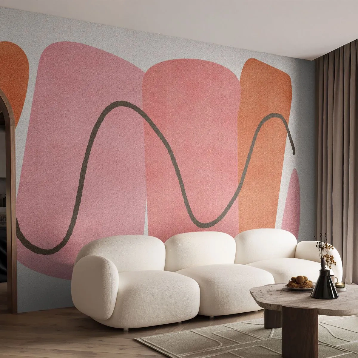 Zelfklevend Fotobehang Deluxe Sticker - zachte beweging van vormen - Abstractie, Minimalisme, Pastel - 400x280 cm