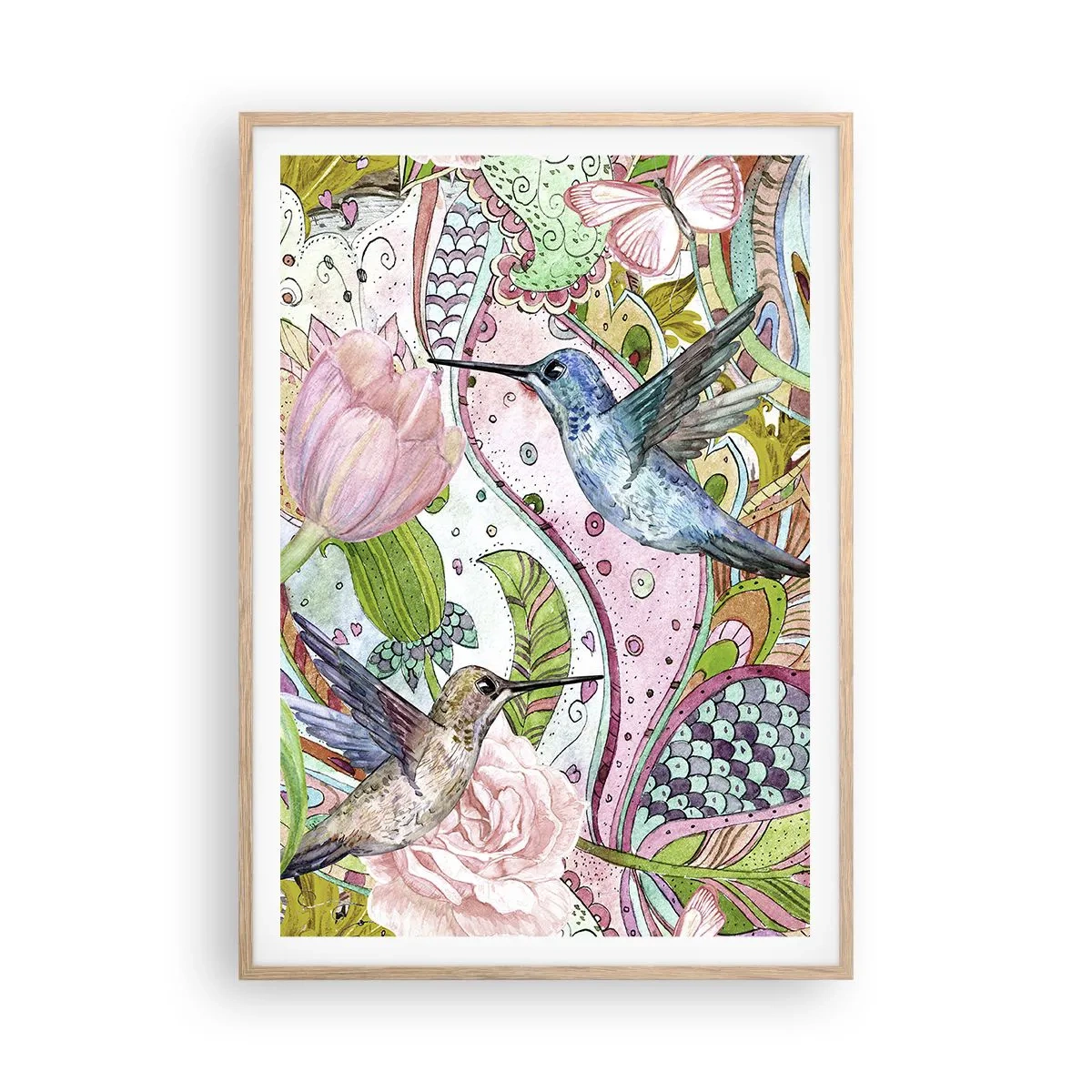 Een poster in een licht eiken lijst - Verstrikt in wijnstokken - 70x100 cm