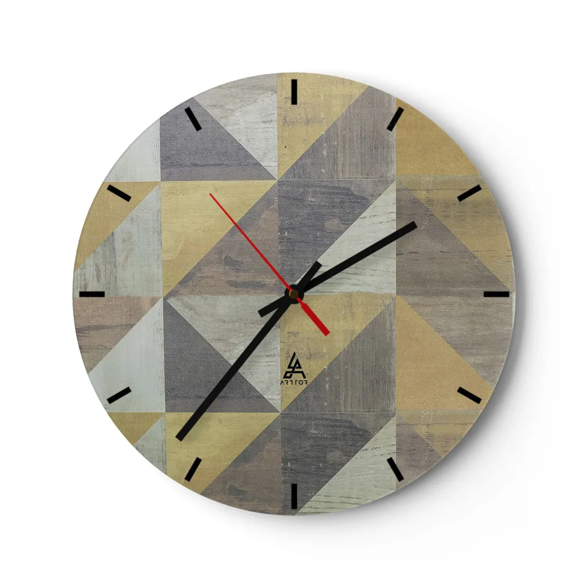 Wandklok - Klok - Geometrisch patroon van driehoeken in tinten grijs en beige - 30x30cm - Op de hoek van de driehoek - Moderne wanddecoratie voor woonkamer, keuken en slaapkamer ARTTOR