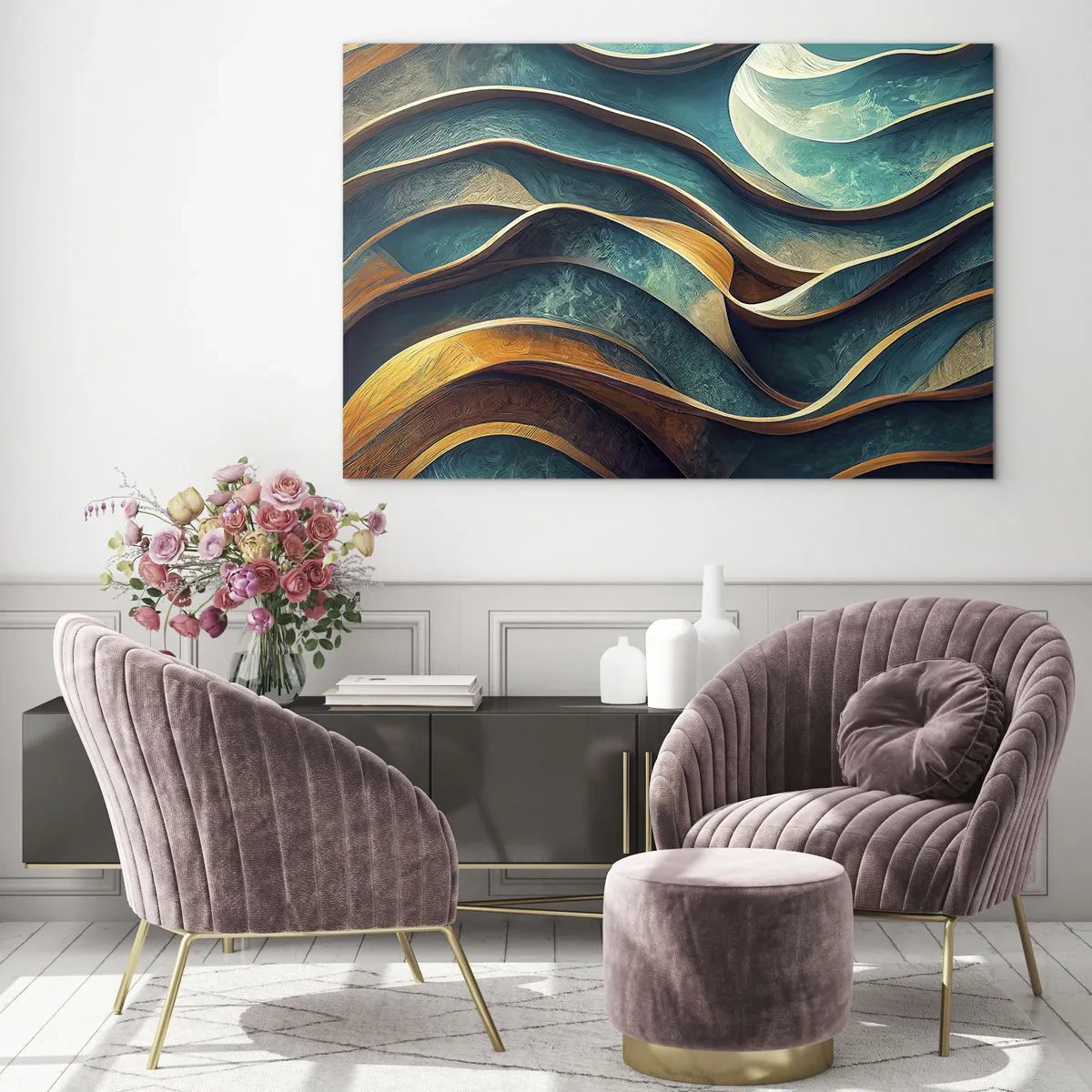 Schilderen op glas - Meanders van blauw - 100x70 cm
