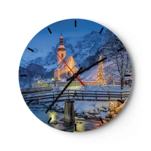 Wandklok - Klok - Kerk in een winterse setting met een kerstboom - 30x30cm - Kerstgeest - Moderne wanddecoratie voor woonkamer, keuken en slaapkamer ARTTOR