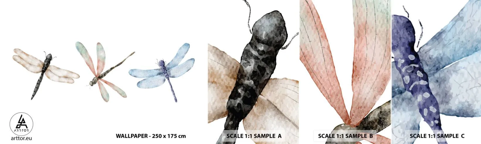 Fotobehang Staaltje Standard Eco - Gewichtloze libellen - Insecten, Minimalistisch, Zwaar - 100x30 cm