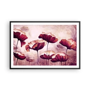 Poster in een zwarte lijst - Rood en wit bloemblad - 91x61 cm