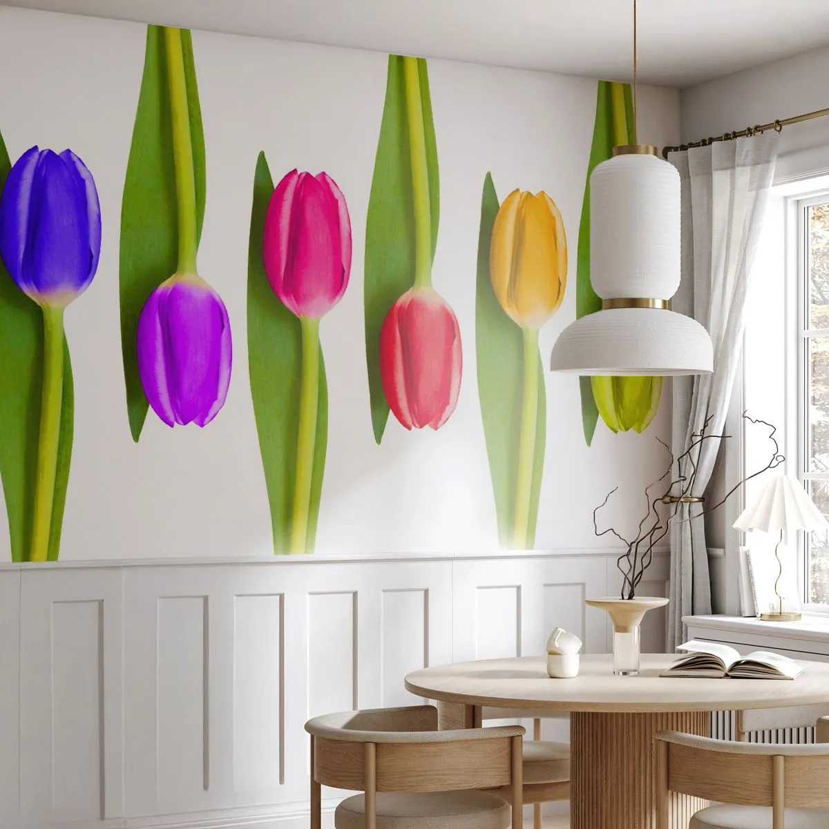 Fotobehang Premium Sand - Regenboog compositie - Bloemen, Tulpen, Natuur - 400x280 cm