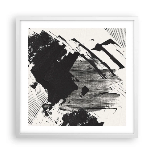 Poster in een witte lijst - Abstractie – expressie van zwart - 50x50 cm