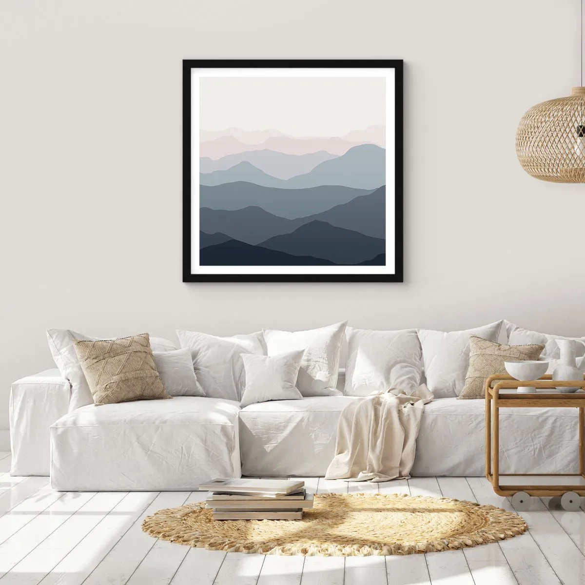 Poster in een zwarte lijst - Golven van de bergen - 30x30 cm