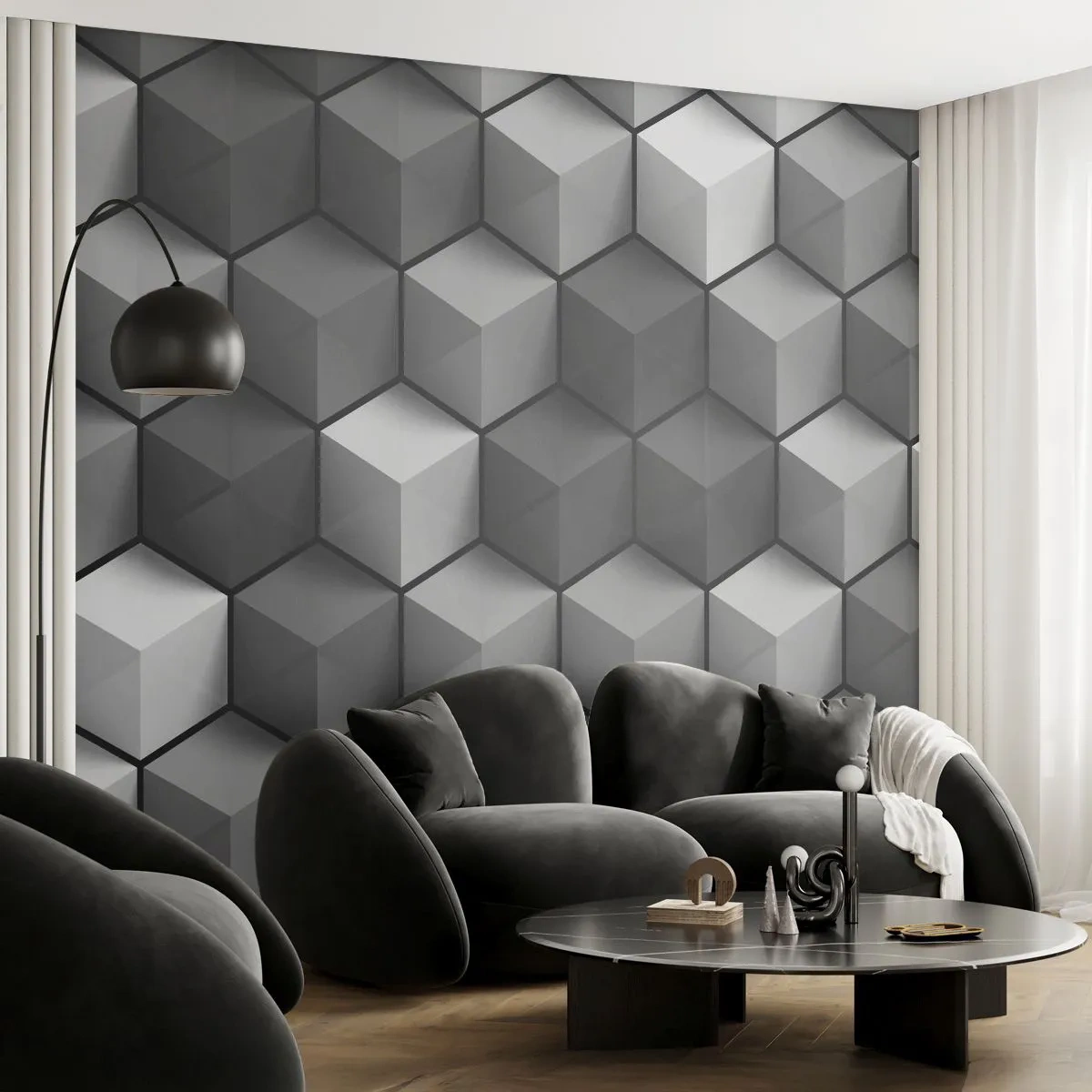 Fotobehang Premium Sand - Kubistische puzzel - 3D, Kubus, Modern - 350x256 cm