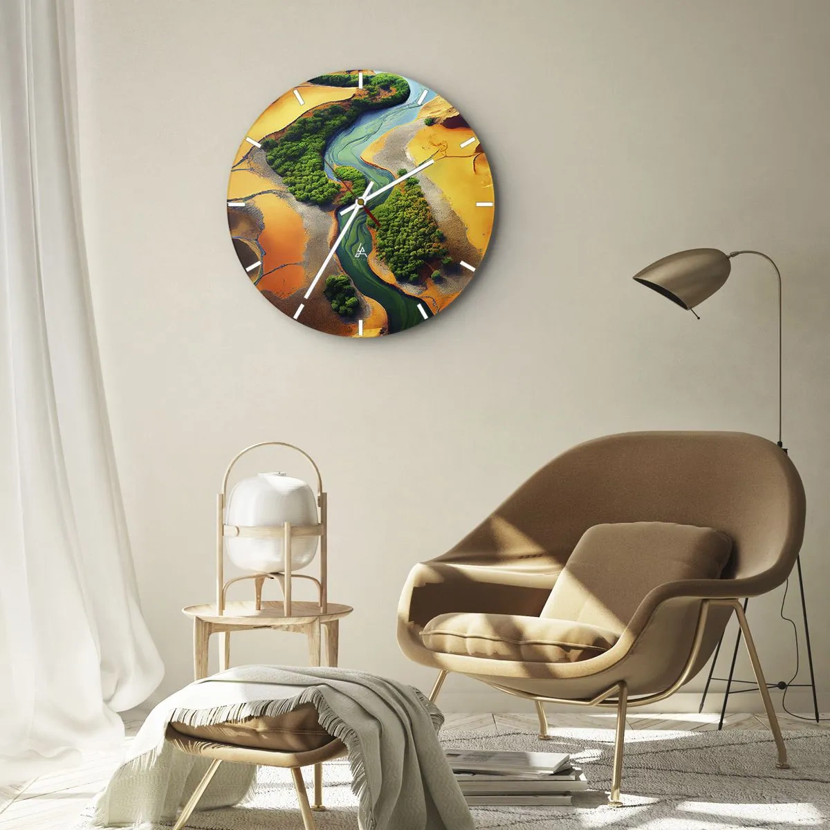 Wandklok - Klok - Een rivier die door een groen woestijnlandschap slingert - 30x30cm - Levengevende rivier - Moderne wanddecoratie voor woonkamer, keuken en slaapkamer ARTTOR