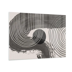 Schilderen op glas - Moderne abstractie met zwart-witte lijnen en een ovaal - 70x50cm - Het ovaal wint - Moderne wanddecoratie voor woonkamer en slaapkamer ARTTOR