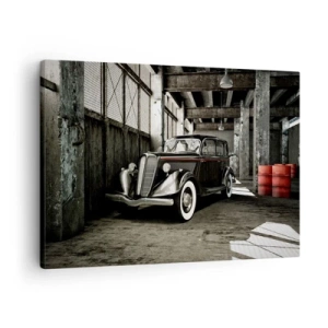 Schilderen op canvas - Stijlvolle retro-auto in een ruw pakhuis - 70x50cm - De eeuwige elegantie van de jaren 30 - Moderne wanddecoratie voor woonkamer en slaapkamer ARTTOR