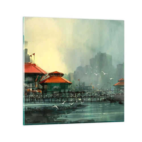 Schilderen op glas - Een zonnige dag in de haven - 30x30 cm