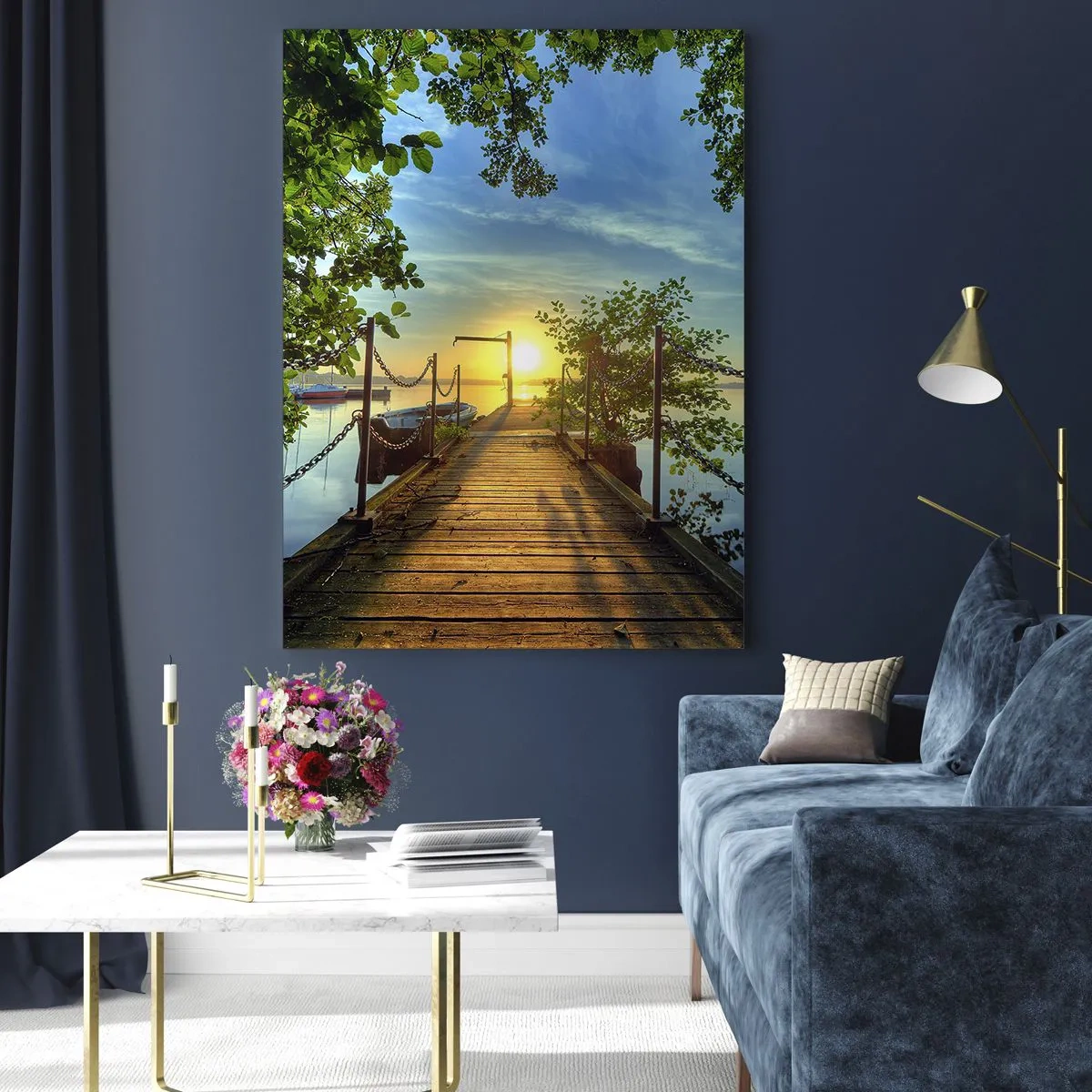 Schilderen op glas - Zonsondergang boven het water - 70x100 cm