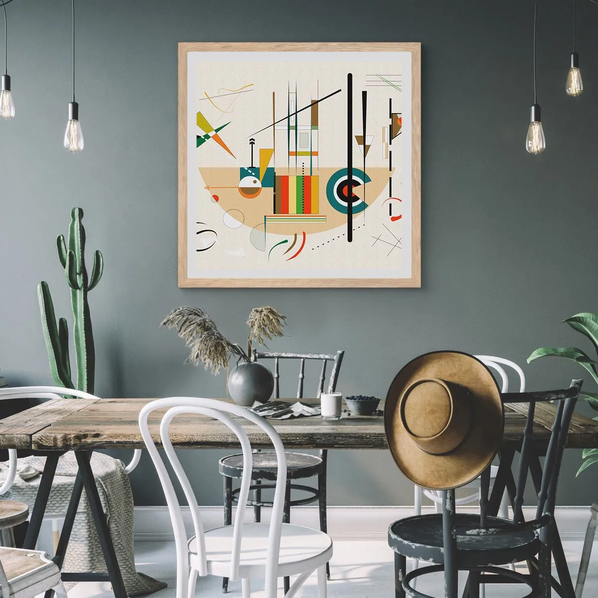 Een poster in een licht eiken lijst - En de wereld lacht - 60x60 cm