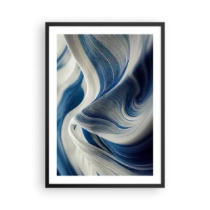 Poster in een zwarte lijst - Abstracte golven in tinten marineblauw en wit - 50x70cm - De vloeibaarheid van blauw en wit - Moderne wanddecoratie voor woonkamer en slaapkamer ARTTOR