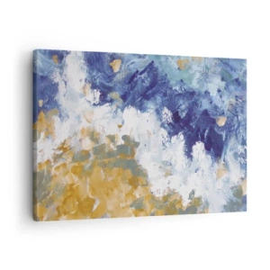 Schilderen op canvas - Abstractie in tinten blauw, wit en goud - 70x50cm - Dans der Elementen - Moderne wanddecoratie voor woonkamer en slaapkamer ARTTOR
