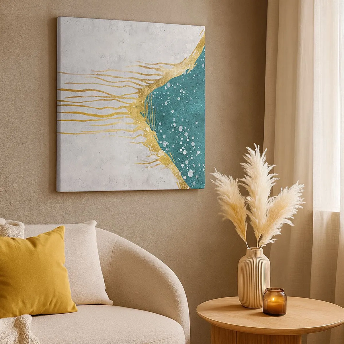 Schilderen op canvas - Gouden vloed - 30x30 cm