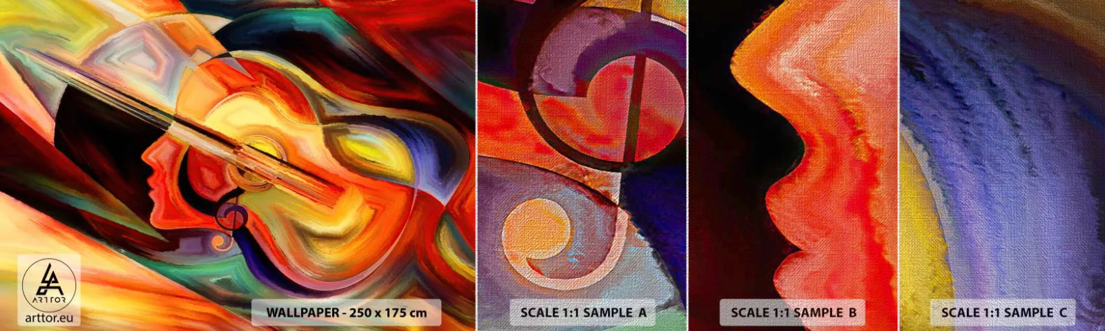 Fotobehang Monster Premium Canvas - Alles in orde - Abstractie, Het gezicht van de vrouw, Viool - 100x30 cm