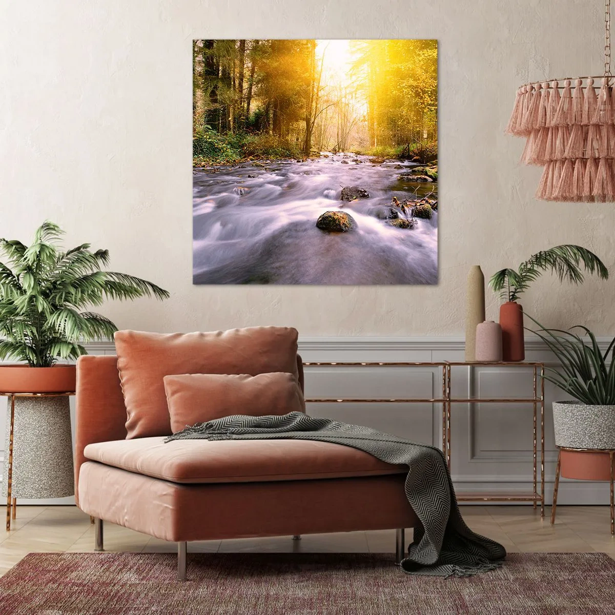 Schilderen op canvas - Malachiet in een zilveren en gouden lijst - 40x40 cm