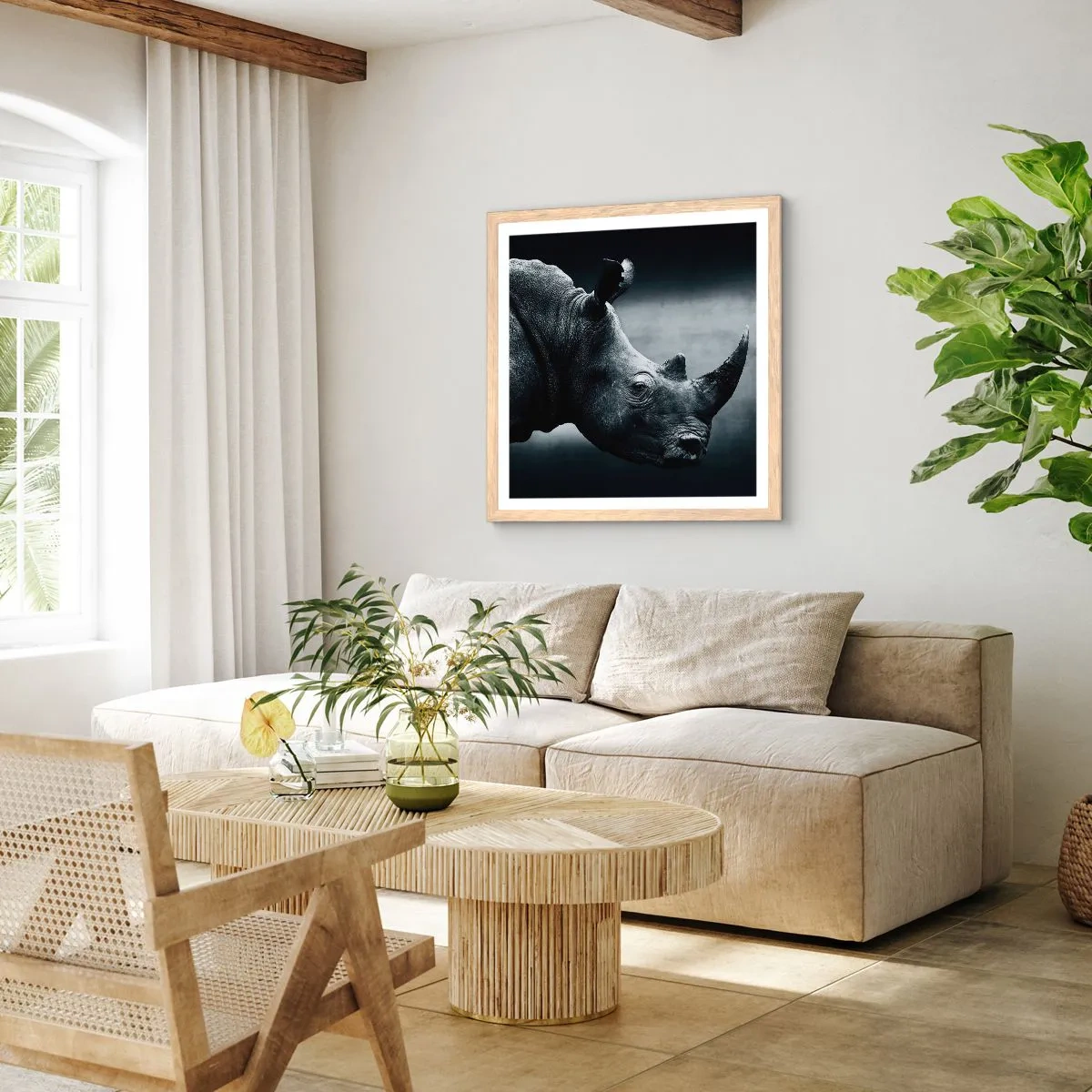 Een poster in een licht eiken lijst - Rechts profiel - 30x30 cm