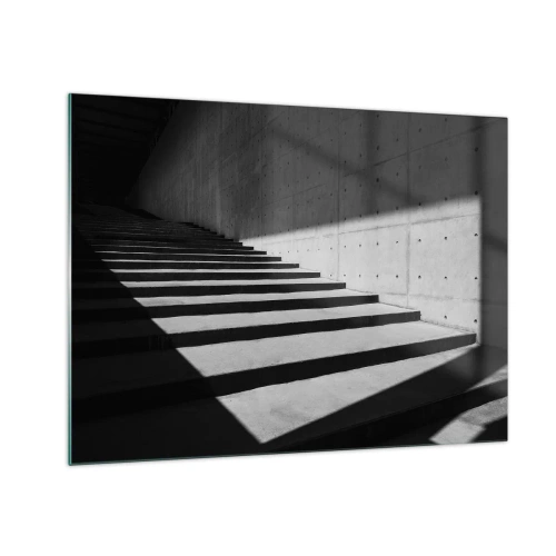 Schilderen op glas - Betonnen trappen in scherp licht en schaduw in een moderne stijl - 70x50cm - De rauwe schoonheid van het modernisme - Moderne wanddecoratie voor woonkamer en slaapkamer ARTTOR