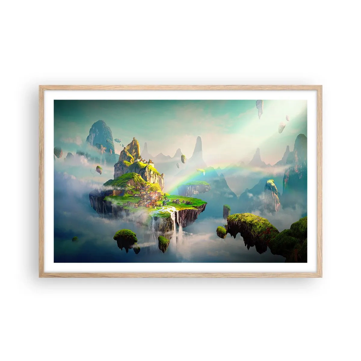 Een poster in een licht eiken lijst - Midden in de lucht - gelukkige eilanden - 91x61 cm