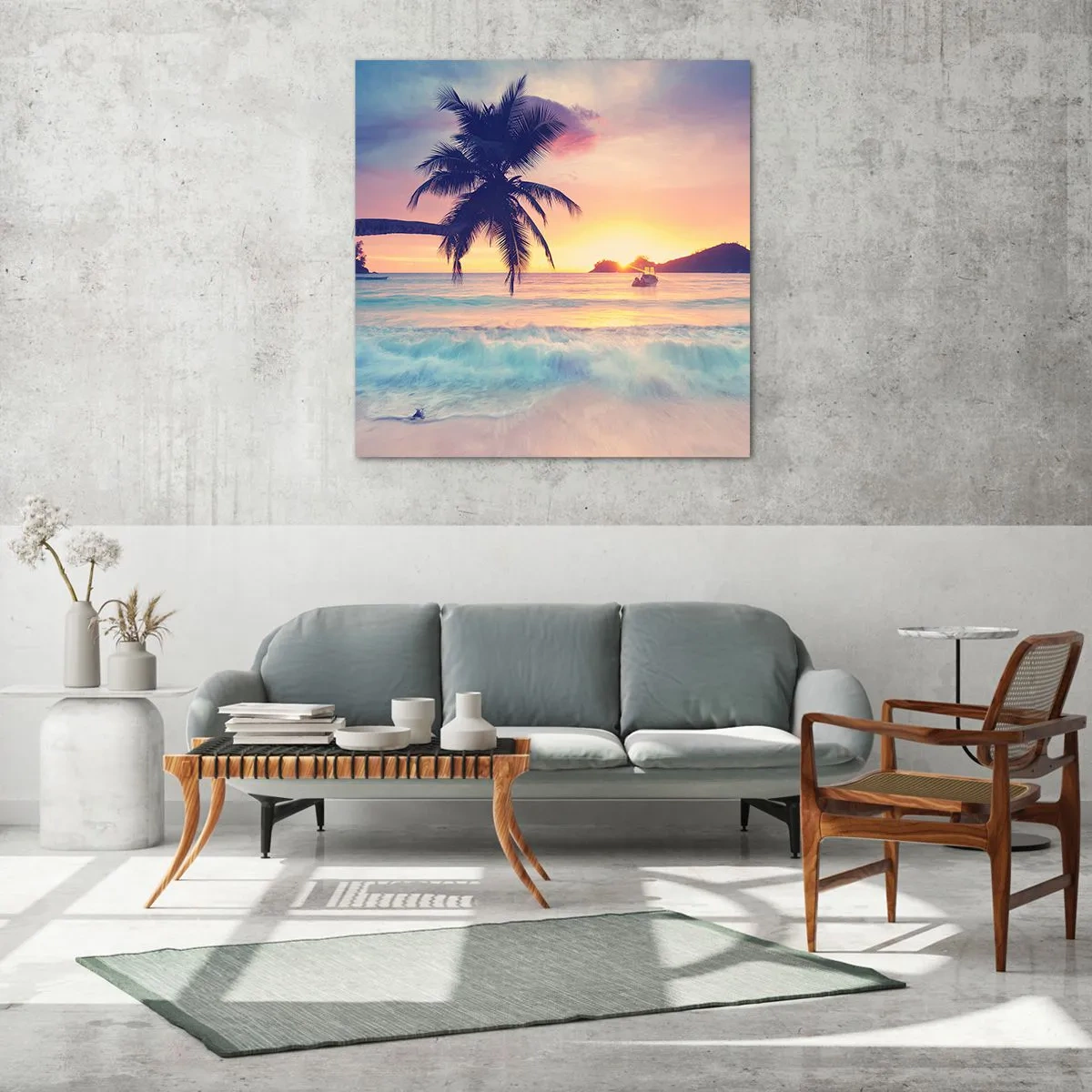 Schilderen op glas - Een avond aan de baai - 60x60 cm