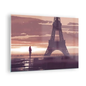 Schilderen op glas - De Eiffeltoren bij zonsondergang met een silhouet van een persoon - 70x50cm - Slechts twee van hen - Moderne wanddecoratie voor woonkamer en slaapkamer ARTTOR