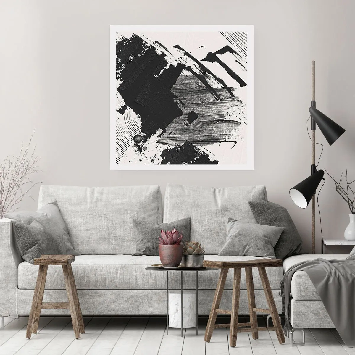 Poster - Abstractie – expressie van zwart - 50x50 cm