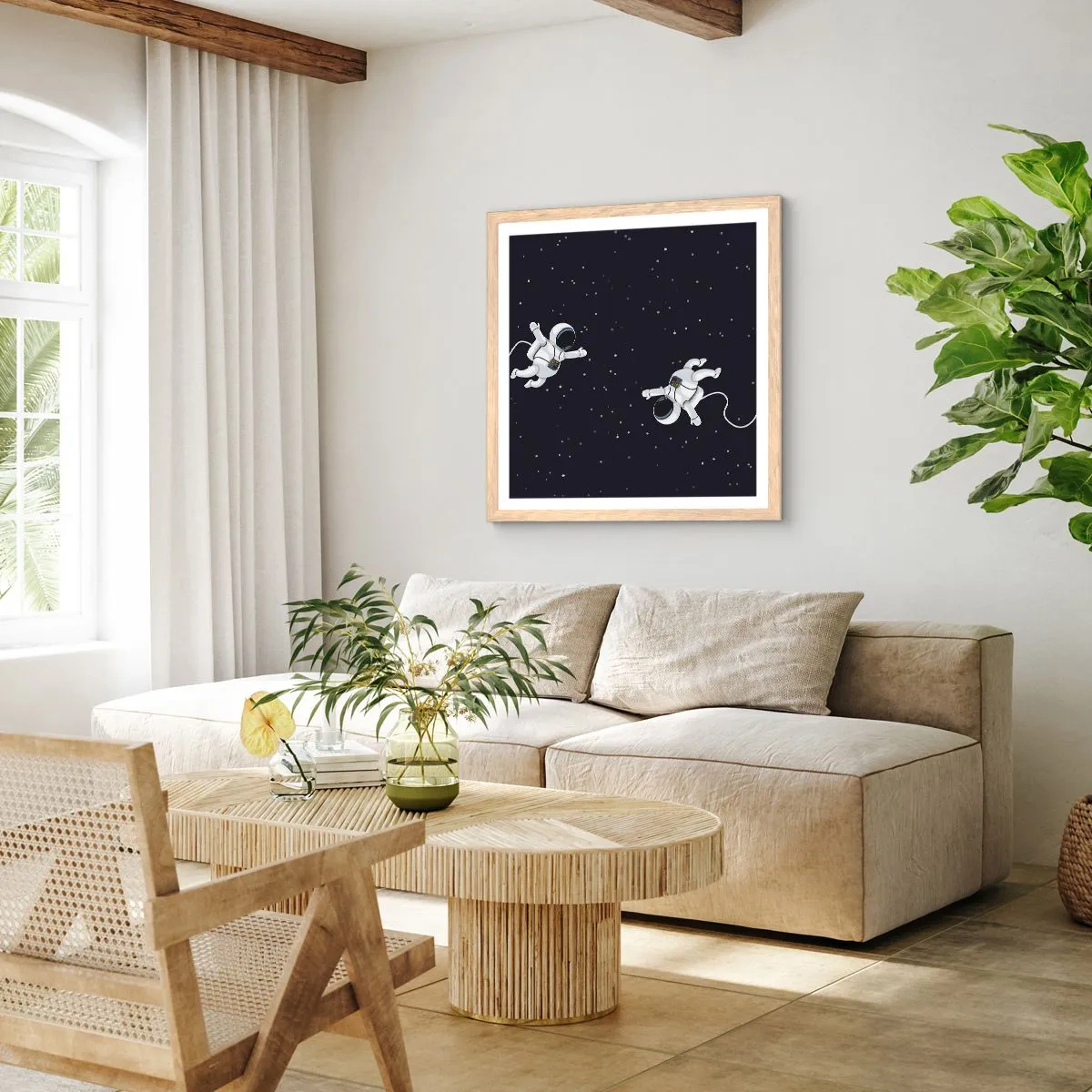 Een poster in een licht eiken lijst - Kosmische dans - 30x30 cm