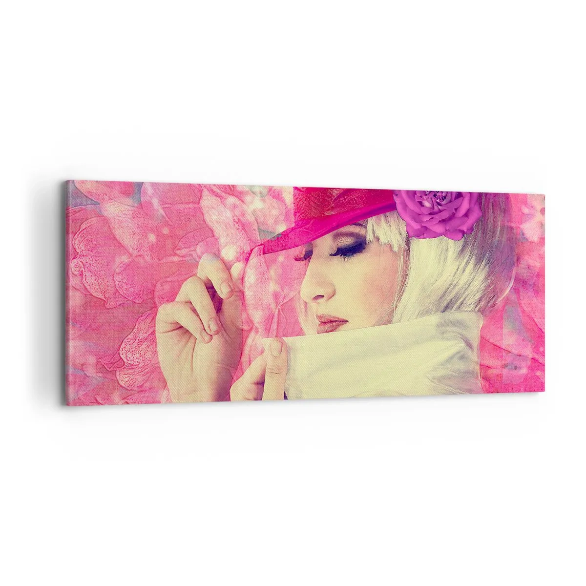 Schilderen op canvas - Retro portret in een roze mist - 100x40 cm