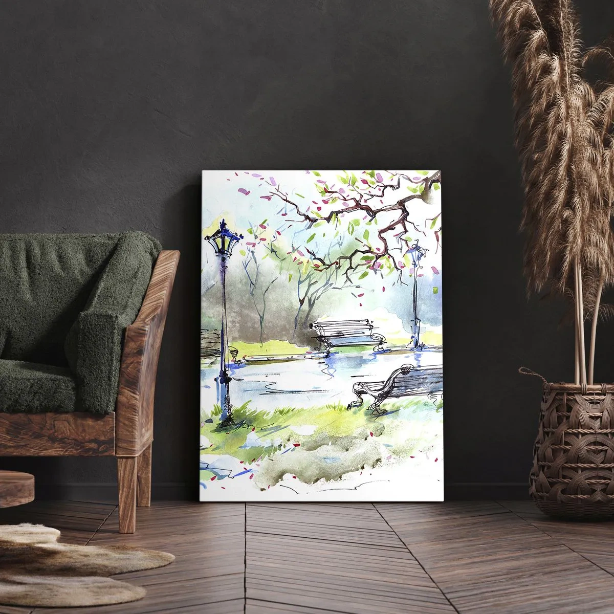 Schilderen op canvas - De charme van de stilte van het park - 45x80 cm