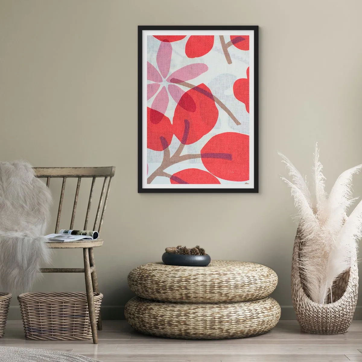 Poster in een zwarte lijst - Bloemstuk in roze - 70x100 cm