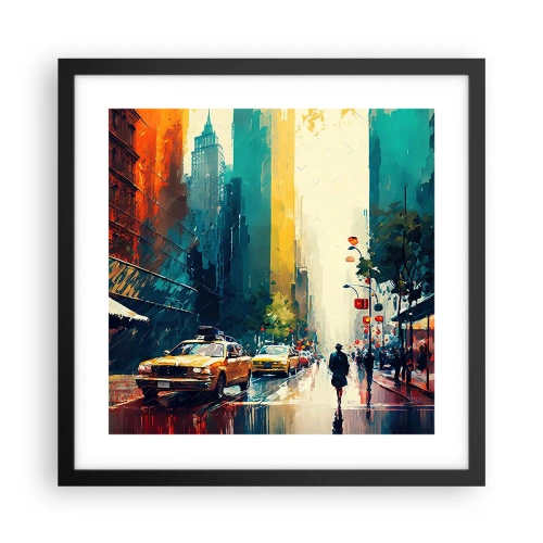 Poster in een zwarte lijst - New York – zelfs de regen is hier kleurrijk - 40x40 cm
