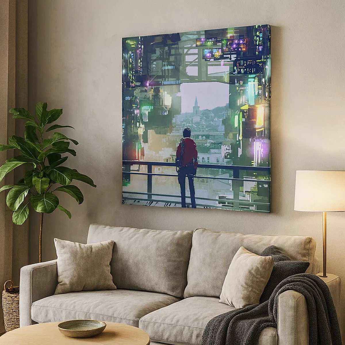 Schilderen op canvas - Twee werelden - 30x30 cm