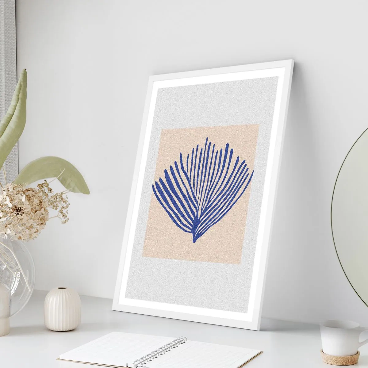 Poster in een witte lijst - Blauwe waaier - 50x70 cm