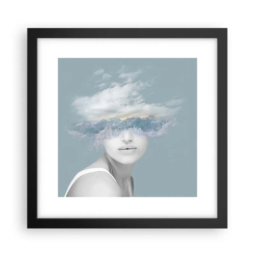 Poster in een zwarte lijst - Met hoofd in de wolken - 30x30 cm
