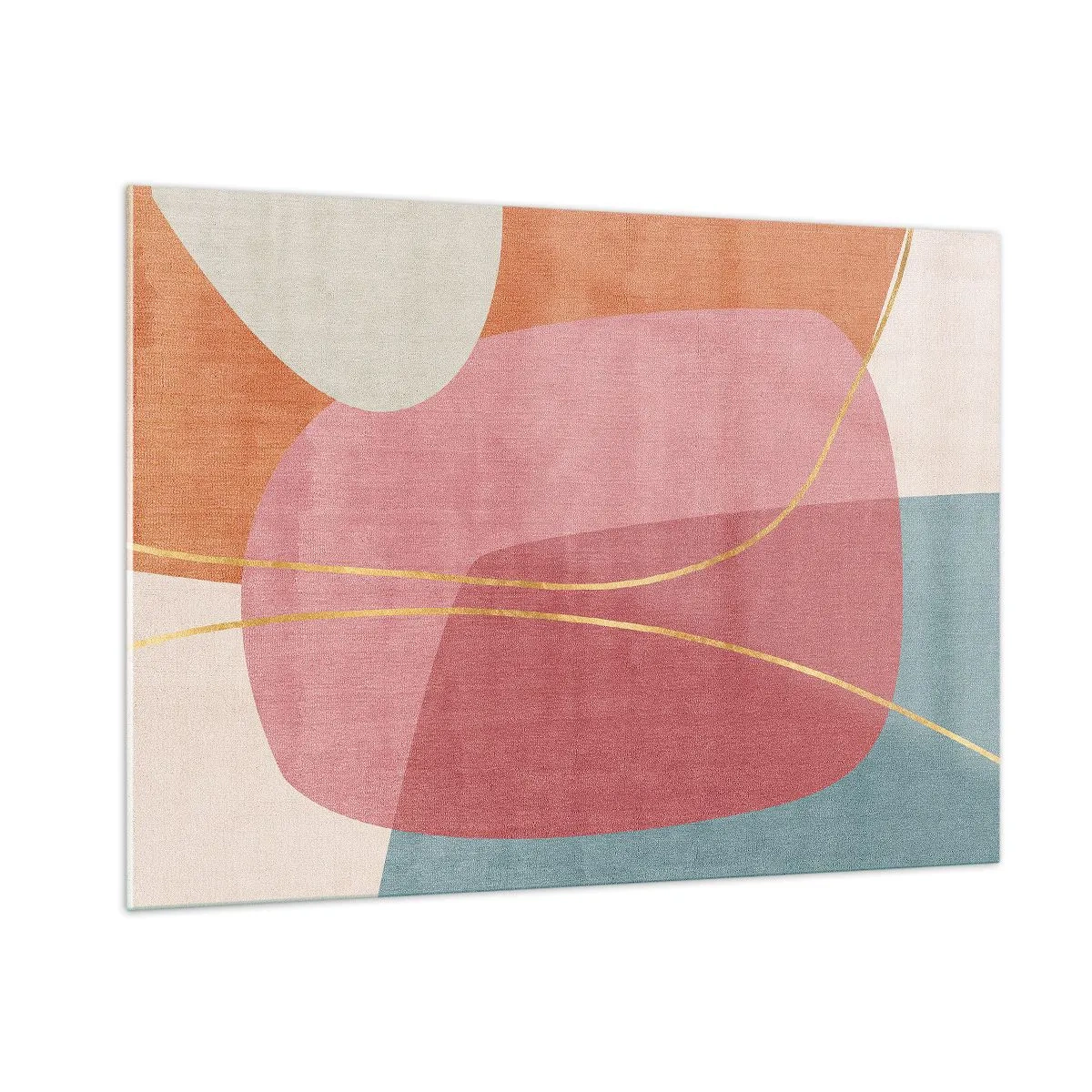 Schilderen op glas - Pastelkleurcompositie met gouddraad - 100x70 cm