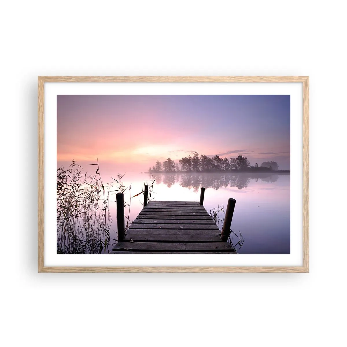 Een poster in een licht eiken lijst - Van de lila mist... - 70x50 cm