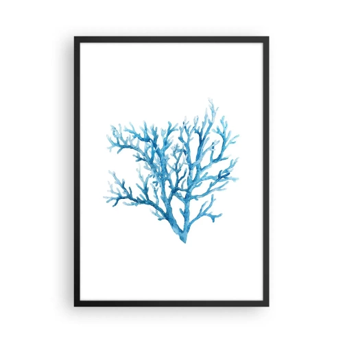 Poster in een zwarte lijst - Blauw koraal in aquarelstijl op witte achtergrond - 50x70cm - Nautische filigraan - Moderne wanddecoratie voor woonkamer en slaapkamer ARTTOR