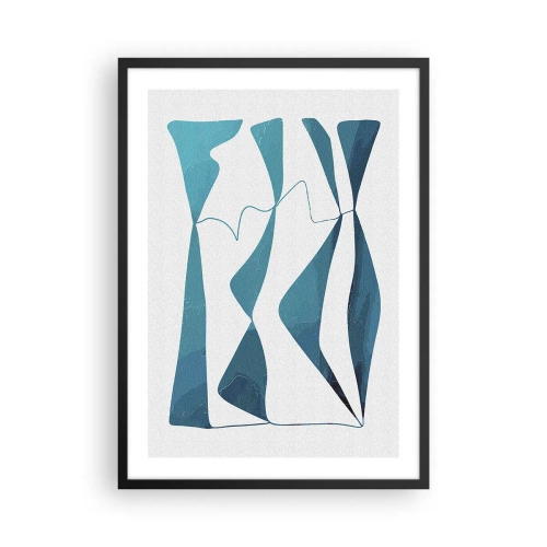 Poster in een zwarte lijst - Een abstracte compositie in blauwtinten met dynamische lijnen. - 50x70cm - Abstractie: turquoise verbinding - Moderne wanddecoratie voor woonkamer en slaapkamer ARTTOR