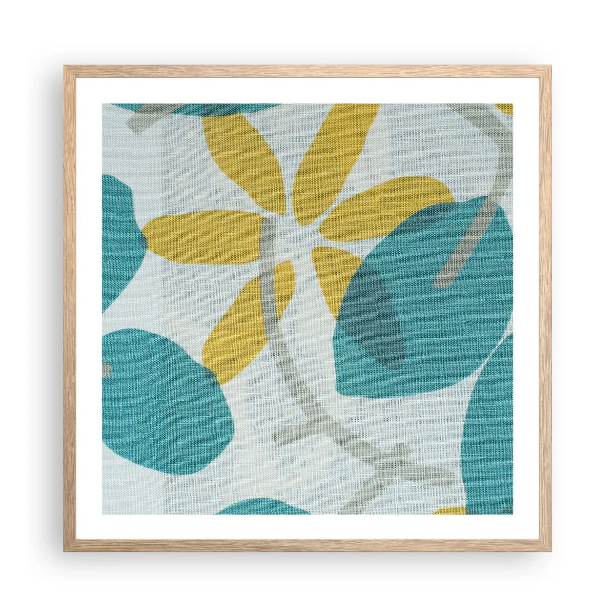 Een poster in een licht eiken lijst - Tussen de azuurblauwe bladeren - 60x60 cm