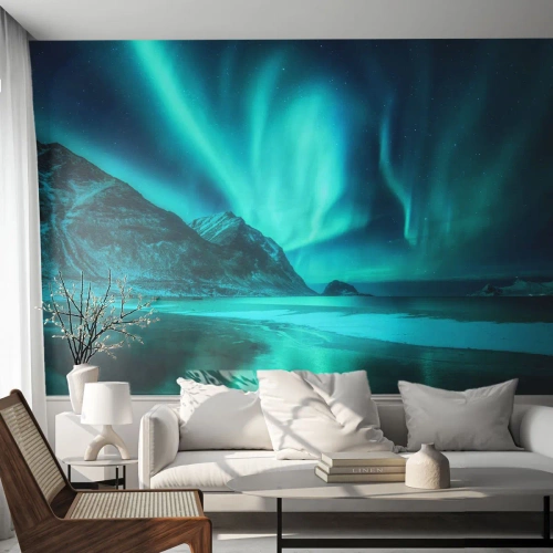 Fotobehang Premium Sand - Wonderen van het Noorden - Landschap, Noordpool, Noorderlicht - 500x350 cm