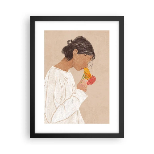 Poster in een zwarte lijst - Meisje en bloemen - 30x40 cm