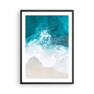 Poster in een zwarte lijst - Luchtfoto van turquoise golven die op een zandstrand beuken - 50x70cm - Natuurlijke streling - Moderne wanddecoratie voor woonkamer en slaapkamer ARTTOR