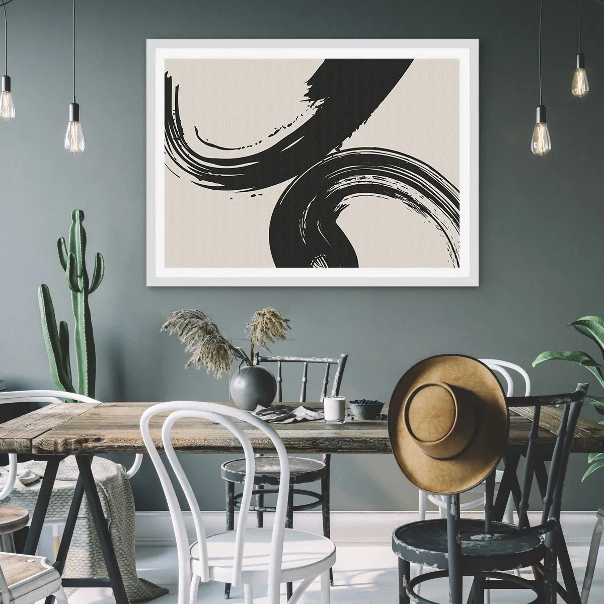 Poster in een witte lijst - Vegend en cirkevormig - 100x70 cm