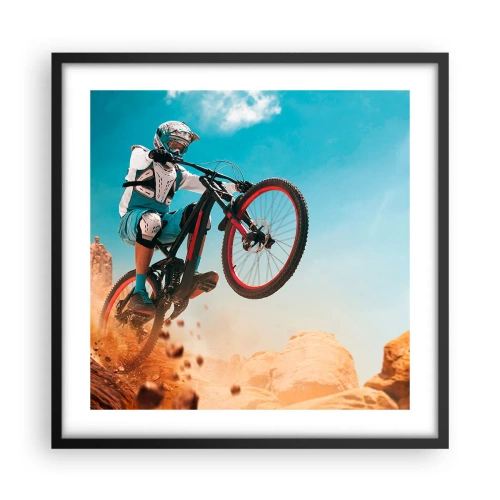 Poster in een zwarte lijst - Fiets waanzin demon - 50x50 cm