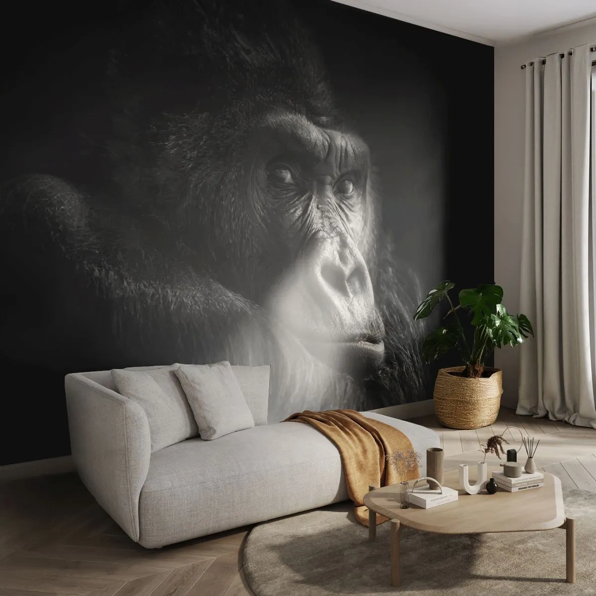Fotobehang Standard Eco - En waar kijk je naar? - Aap, Gorilla, Dieren - 300x210 cm